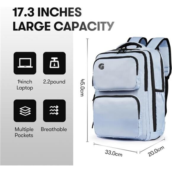 Travel Laptop Backpack, 17 inch Carry on Backpack Flight Approved. /light blue - Picture 3 of 6